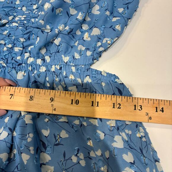Moon River Blue Floral Cut Out Chiffon Midi Dress Small - Picture 7 of 11